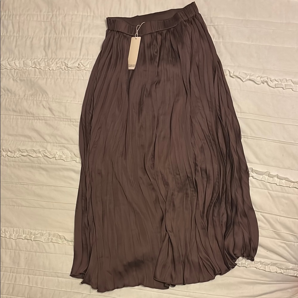 COPY - Roolee Brown A-line Midi Skirt with Pleats